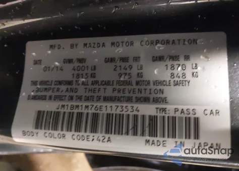 2014 Mazda Mazda3 I Grand Touring z USA, uszkodzony, nr VIN JM1BM1M76E1173534